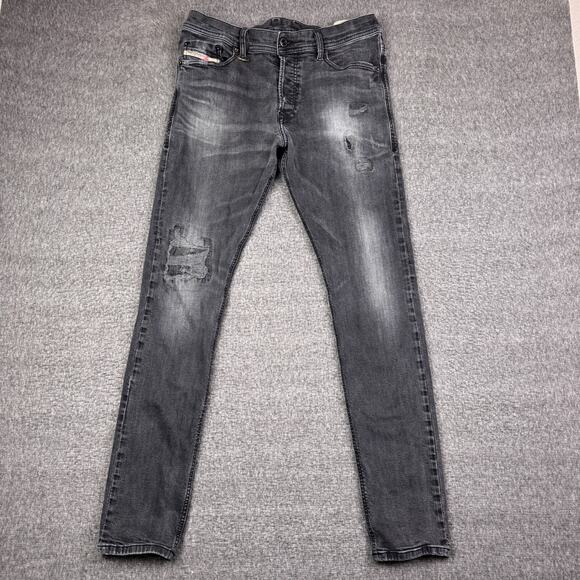 Diesel Tepphar Jeans Mens 33x32 Slim Carrot Button Whiskering Distressed Denim